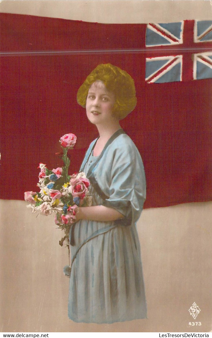 Fantaisie - Femme - Bouquet De Fleurs - Drapeau Britannique - Editeur : L.Branger - Carte Postale Ancienne - Femmes