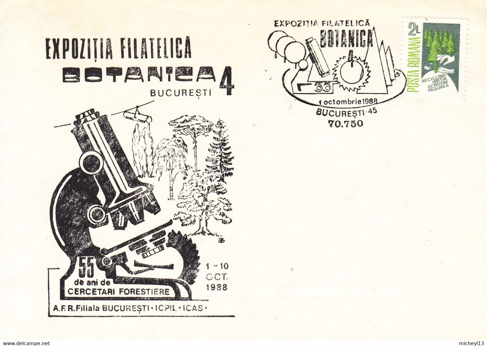 Roumanie-Bucuresti-01/10/1988-Exposition Philatélique Sur La Botanique - Machines à Affranchir (EMA)