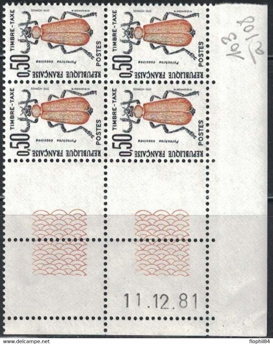 INSECTES - TAXE - N°105 -  BLOC DE 4 - COIN DATE - 11-12-1981 - COTE 1€50. - Segnatasse