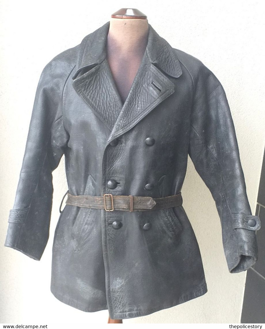 Giaccone in pelle vintage militare italiano anni '50/70 tg.M completo