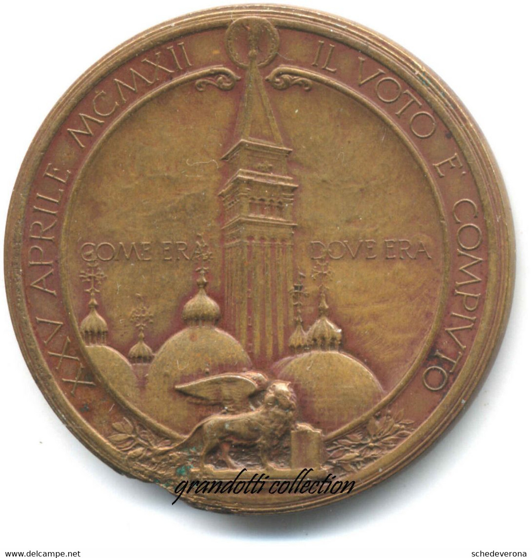 VENEZIA CAMPANILE SAN MARCO RICOSTRUZIONE 1912 MEDAGLIA RICORDO - Professionnels/De Société