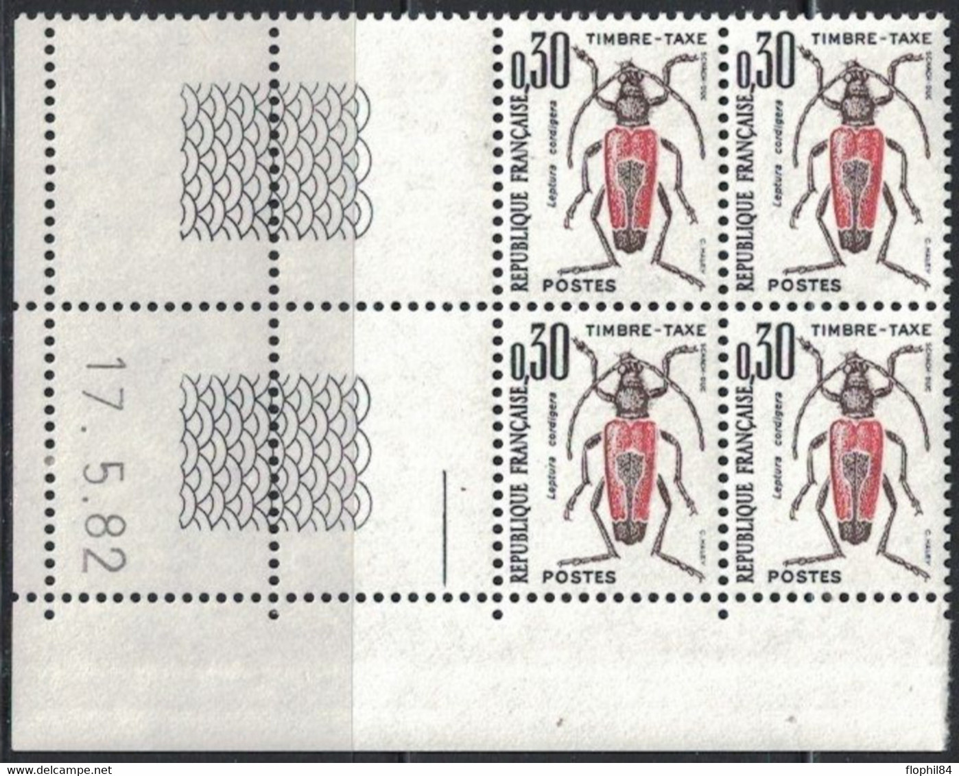 INSECTES - TAXE - N°109 -  BLOC DE 4 - COIN DATE - 17-5-1982 - COTE 1€50. - Portomarken