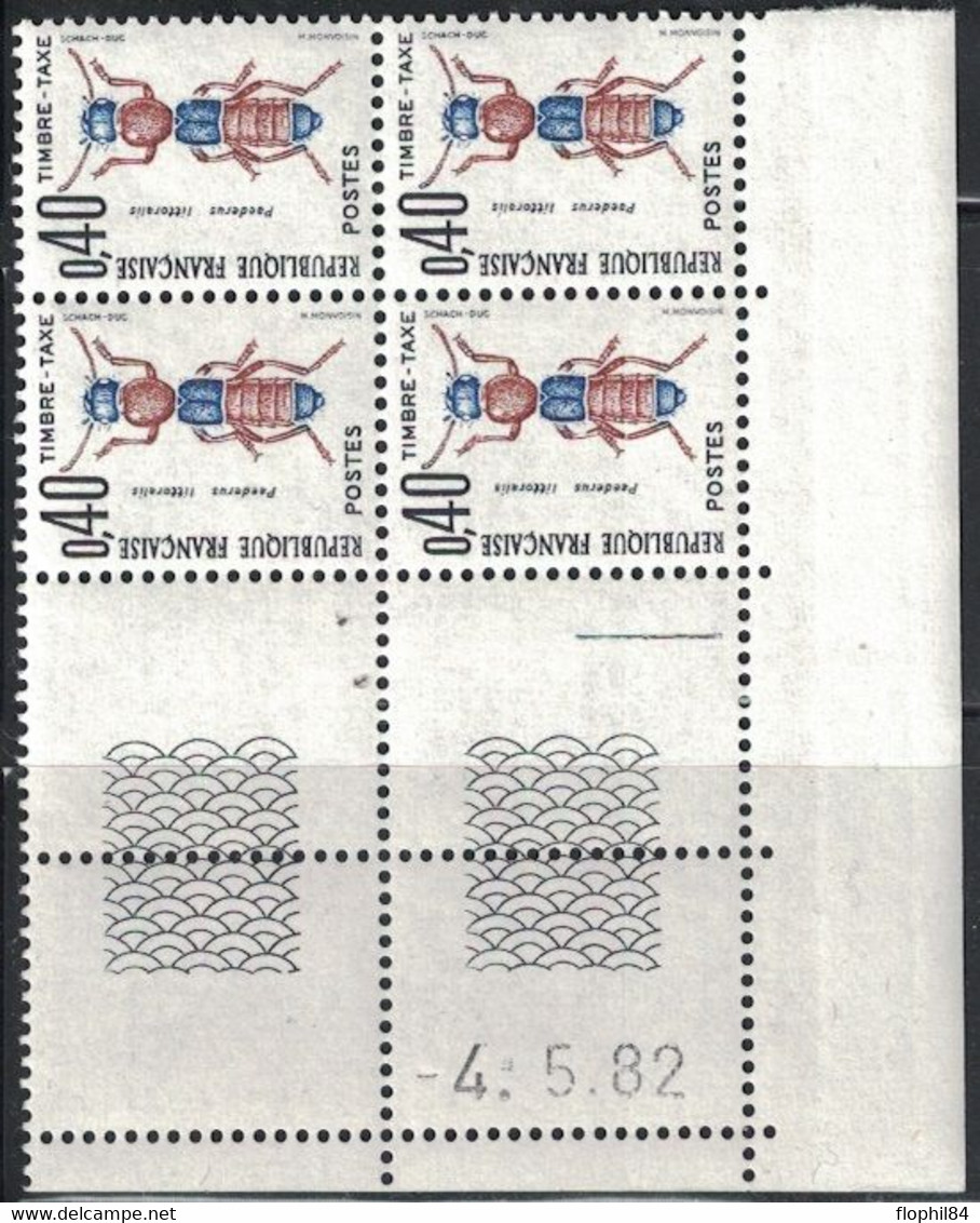 INSECTES - TAXE - N°110 -  BLOC DE 4 - COIN DATE - 4-5-1982 - COTE 2€00. - Postage Due