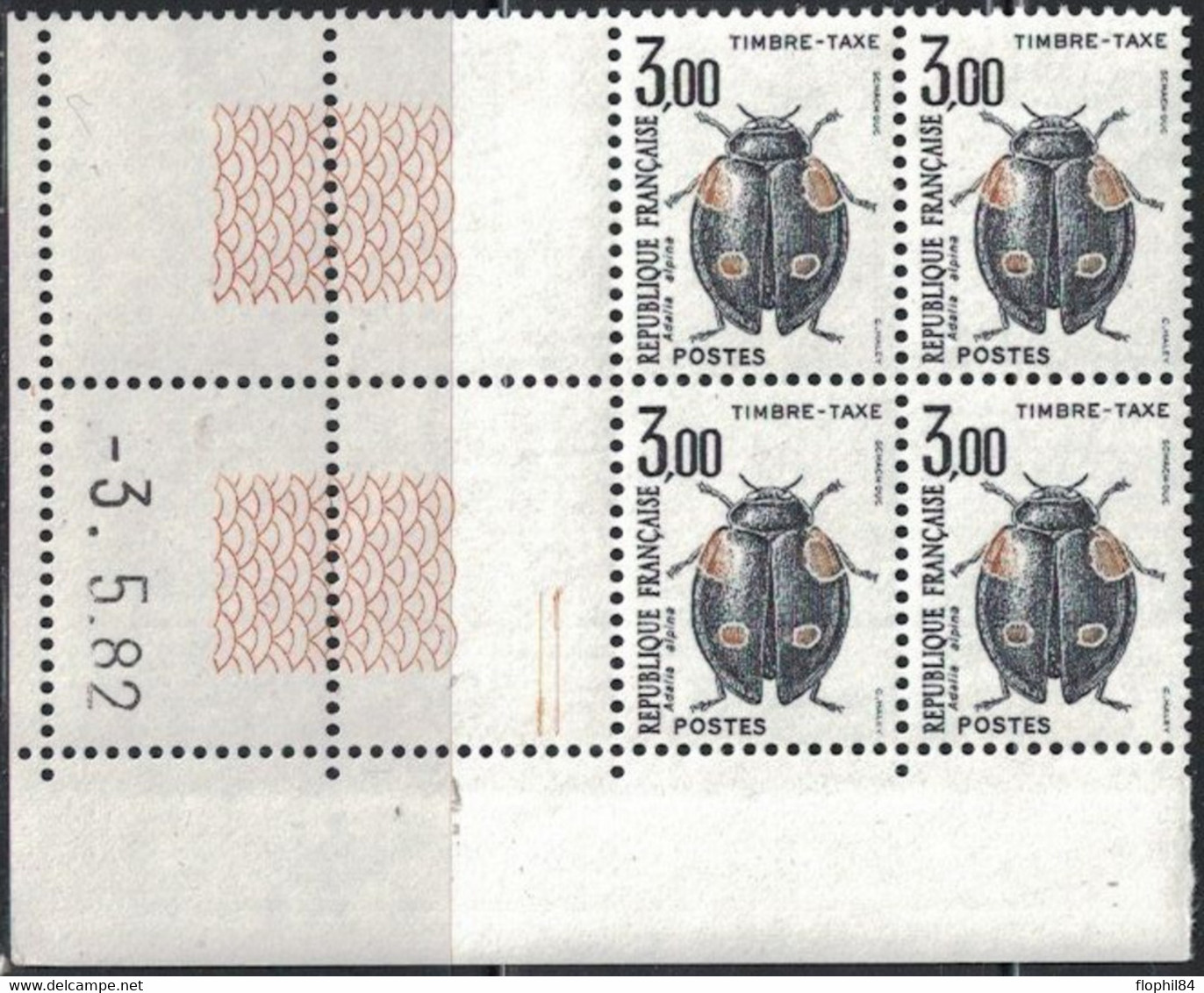 INSECTES - TAXE - N°111 -  BLOC DE 4 - COIN DATE - 3-5-1982 - COTE 7€50. - Taxe