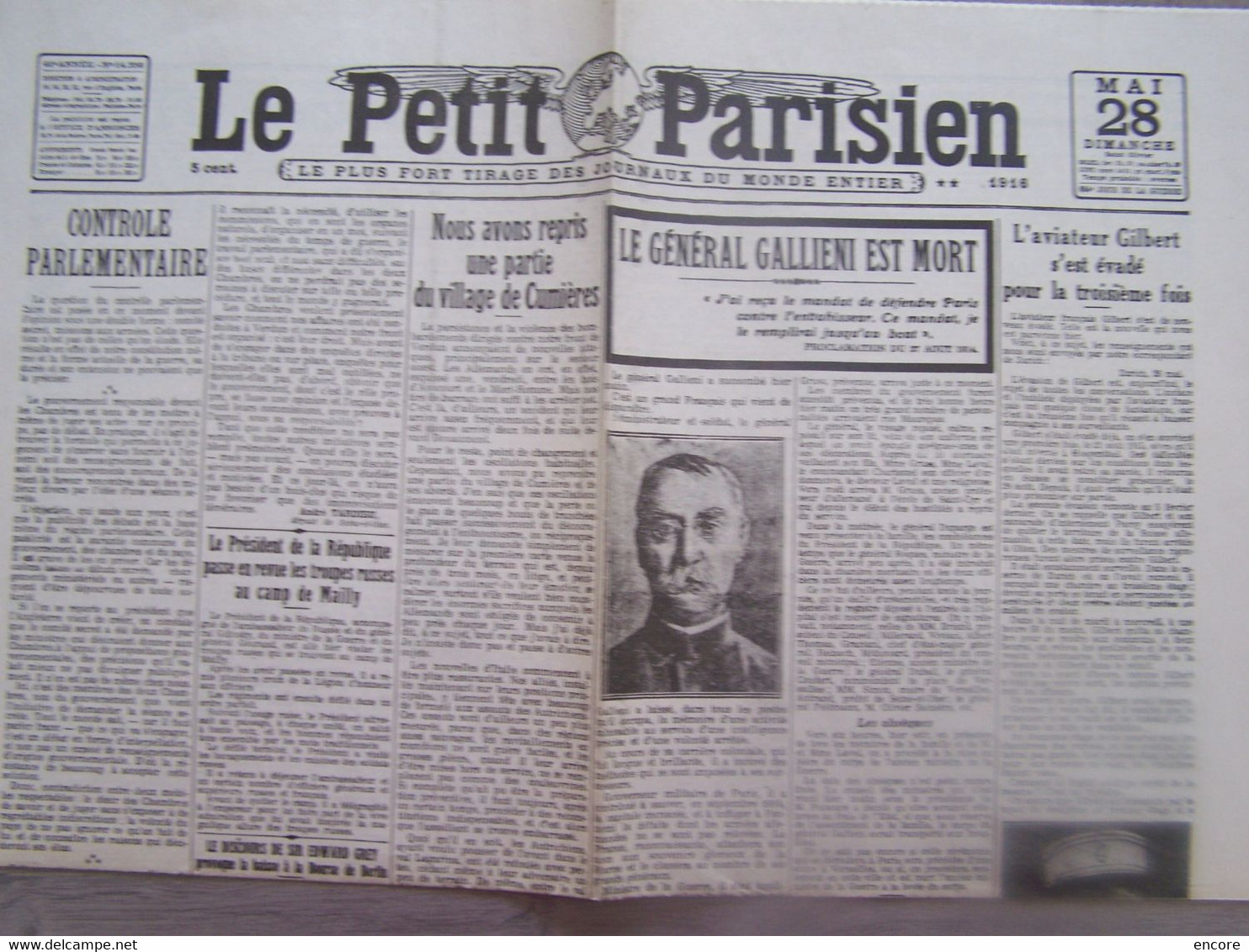 LA PRESSE. JOURNAL "LE PETIT PARISIEN". FAC-SIMILE.   CUMIERES. MARNE. L'AVIATEUR GILBERT S'EST EVADE POUR..... 100_8631 - Le Petit Parisien