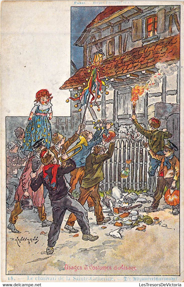 Fantaisie - Fête - Illustration - Costumes D'Alsace - Le Charivari De La Sainte Catherine - Carte Postale Ancienne - Femmes