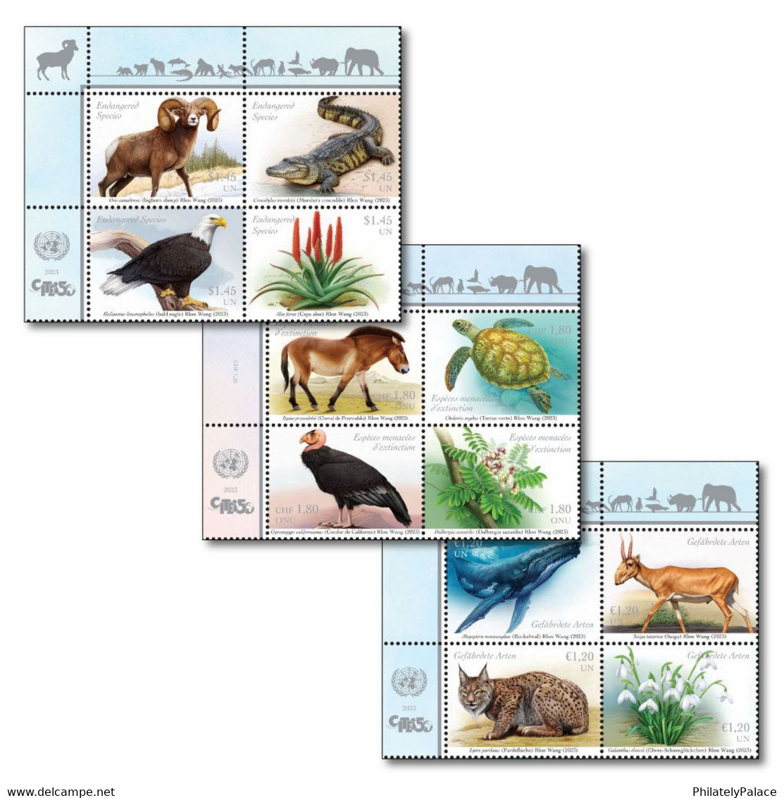 UN 2023 United Nation- Endangered Species,Eagle,Sheep,Turtle,Horse,Whale,Antelope,Lynx,Flower.MNH(**) - Unused Stamps