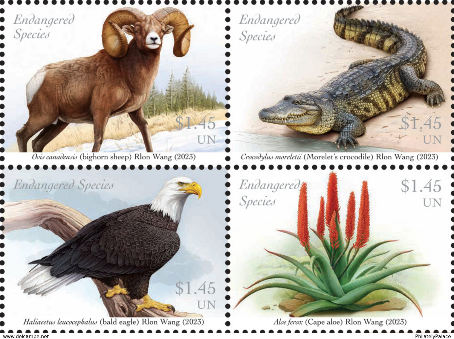 UN 2023 United Nation- Endangered Species,Eagle,Sheep,Turtle,Horse,Whale,Antelope,Lynx,Flower.MNH(**) - Nuovi