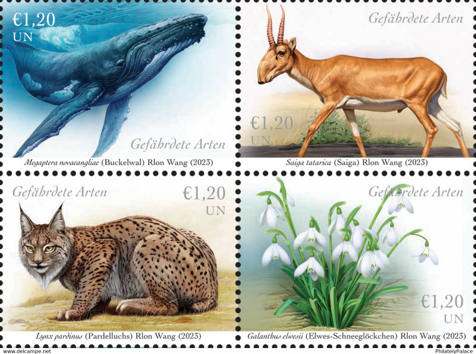 UN 2023 United Nation- Endangered Species,Eagle,Sheep,Turtle,Horse,Whale,Antelope,Lynx,Flower.MNH(**) - Neufs