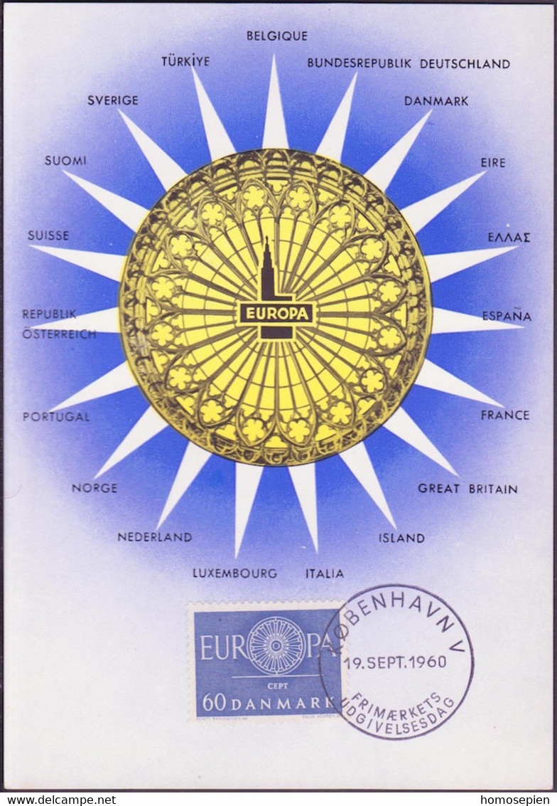 Danemark - Dänemark - Denmark CM 1960 Y&T N°394 - Michel N°386 - 60ö EUROPA - Maximumkarten (MC)