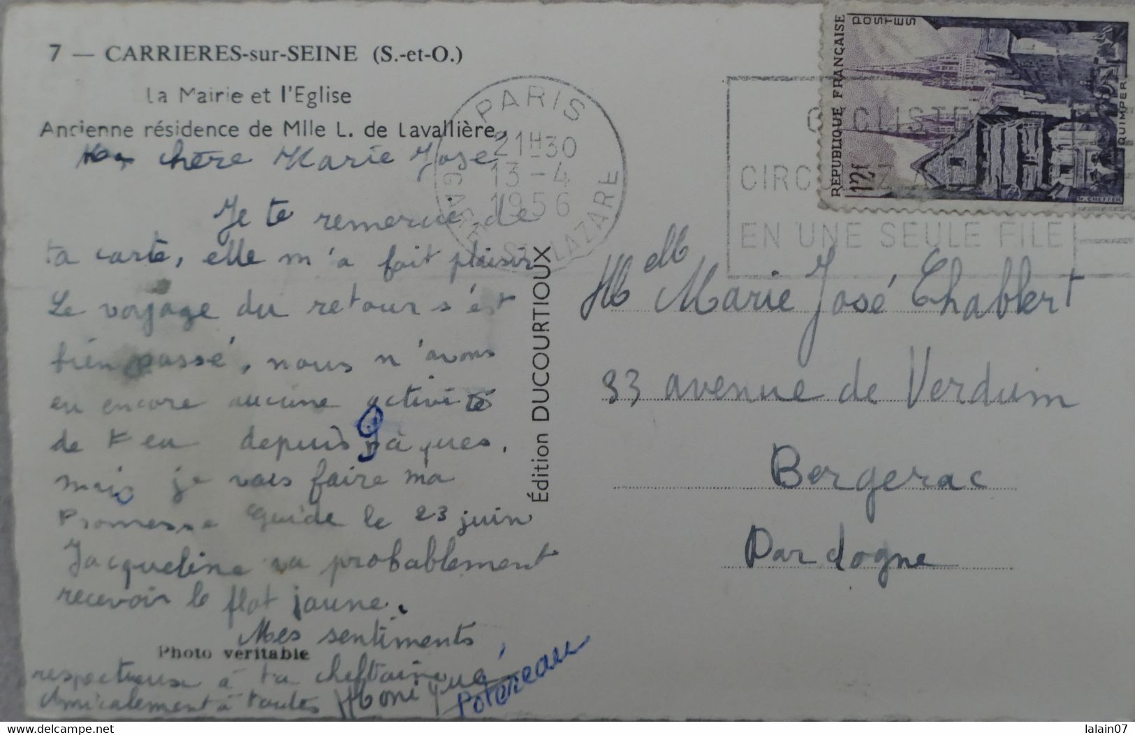 Carte Postale : 78 : CARRIERES SUR SEINE : La Mairie Et L'Eglise, Timbre En 1956 - Carrières-sur-Seine