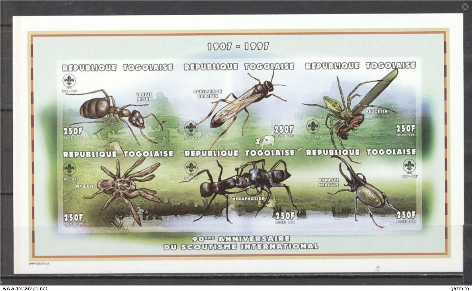 Togo 1997, Scout, Insects, Ant, Spider, 6val In BF IMPERFORATED - Spinnen
