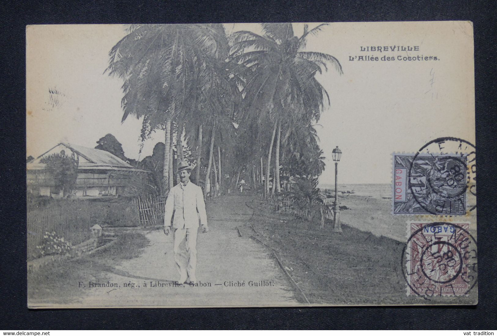 GABON - Affranchissement Groupe 1ct + 4ct Sur Carte Postale De Libreville Pour La France En 1908 - L 141574 - Storia Postale