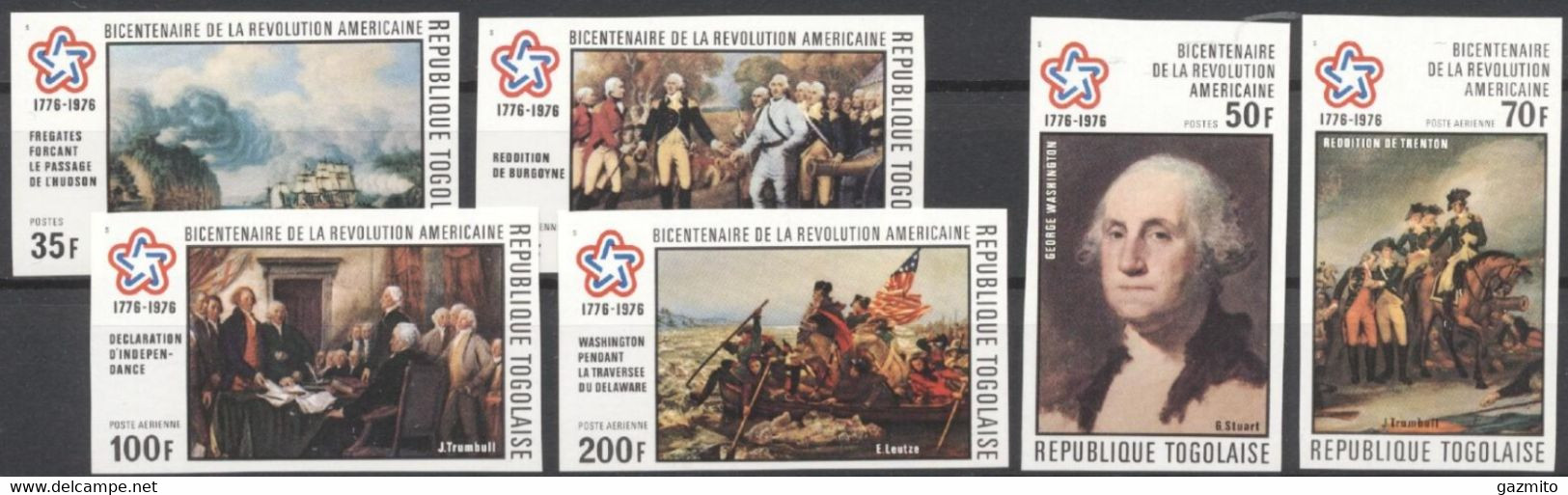 Togo 1976, 200th US Revolution, Washington, Painting, 6val IMPERFORATED - George Washington