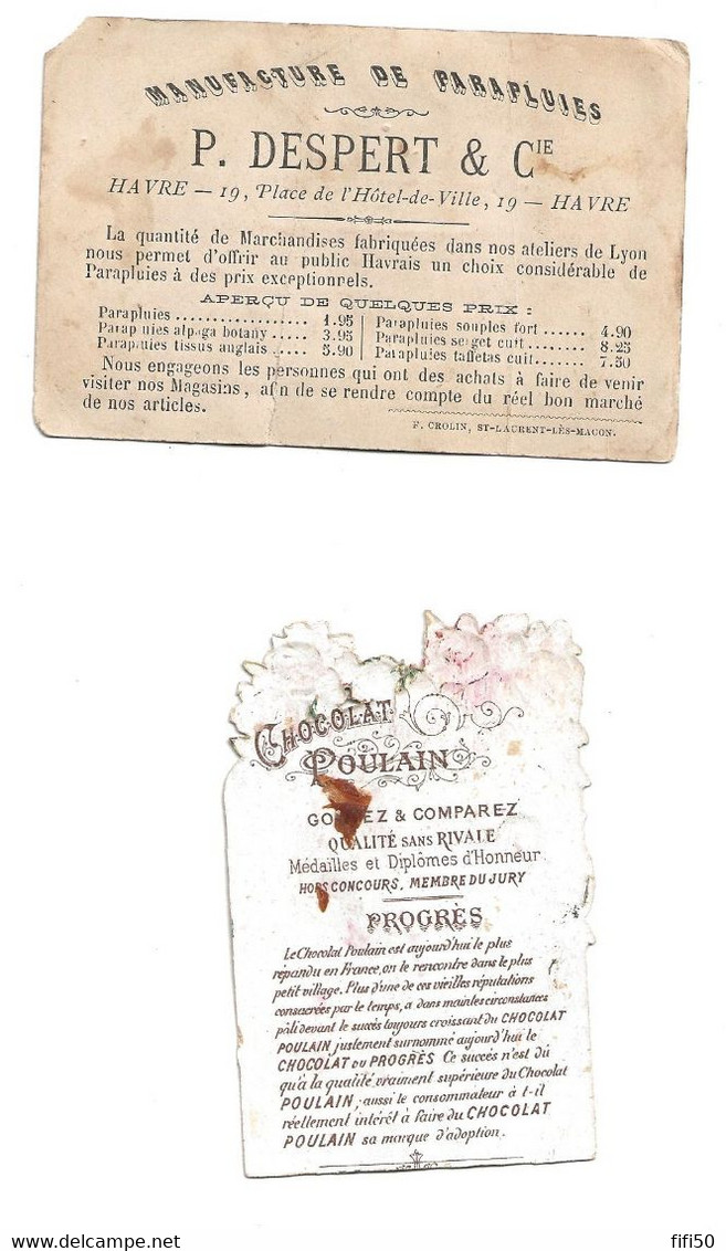 Découpis CHOCOLAT POULAIN Avec Trace Chocolat Au Verso Miam Miam ! & Chromo P DESPERT Manufacture Parapluies Le Havre - Children