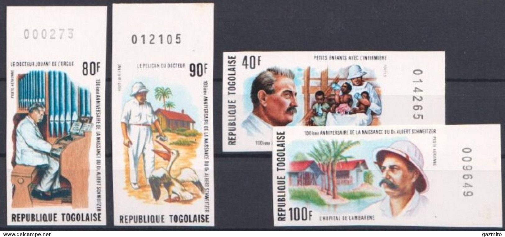 Togo 1975, Schweitzer, 4val IMPERFORATED - Albert Schweitzer