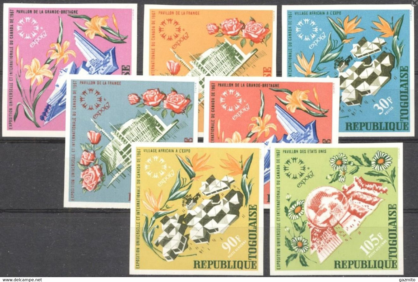 Togo 1967, Expo, Flowers And Pavillions, 7val IMPERFORATED - 1967 – Montreal (Canada)