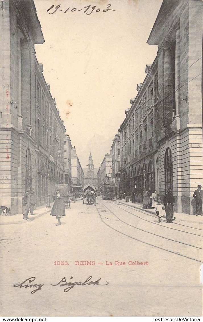 FRANCE - 51 - Reims - La Rue Colbert - Animée - Chevaux - Carte Postale Ancienne - Reims