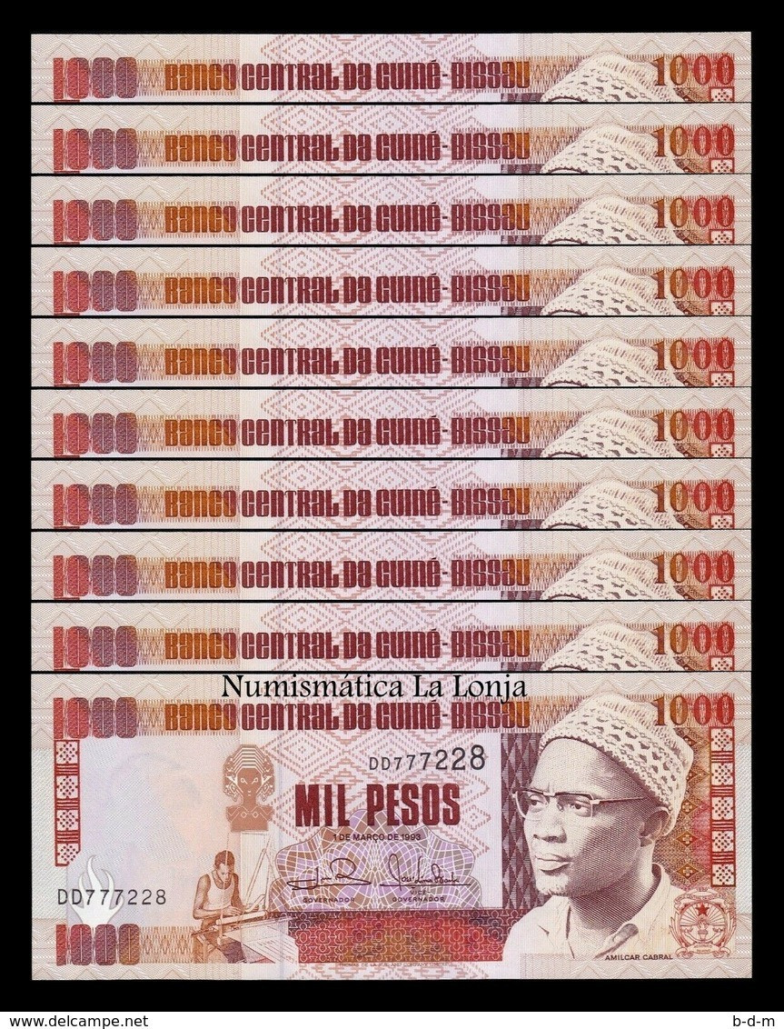 Guinea Bissau Lote 10 Billetes 1000 Pesos 1993 Pick 13b Sc Unc - Guinea-Bissau