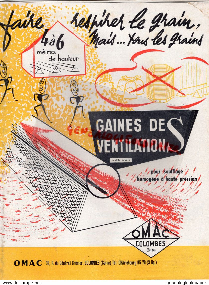 92-COLOMBES- PROSPECTUS OMAC- GAINES VENTILATION SECHAGE GRAINS GRAINES 1962 - 32 RUE GENERAL CREMER-AGRICULTURE - Landwirtschaft