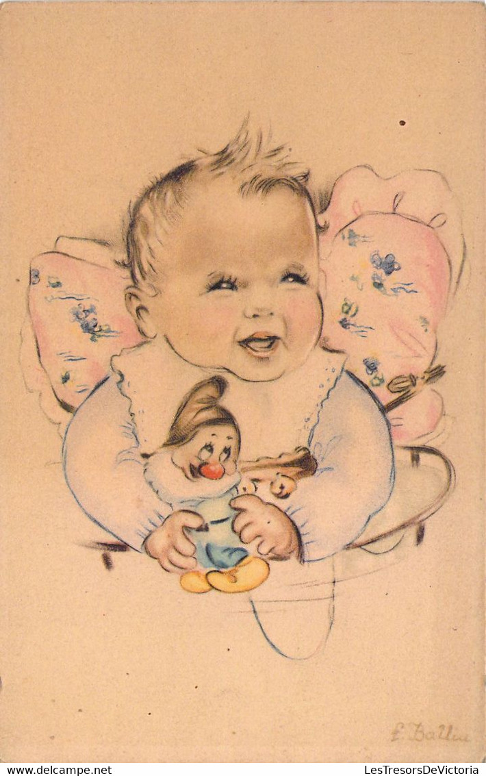 FANTAISIES - Bébé - Illustration Signée F Ballia - Doudou - Nain Blanche Neige - Carte Postale Ancienne - Baby's