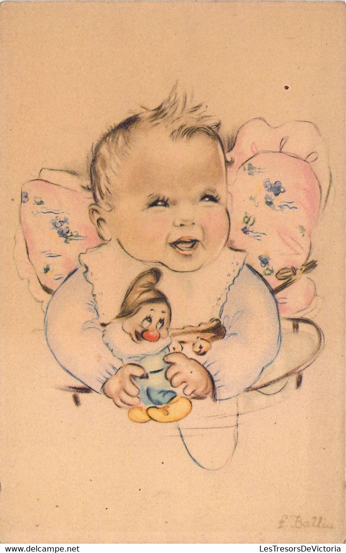 FANTAISIES - Bébé - Illustration Signée F Ballia - Doudou - Nain Blanche Neige - Carte Postale Ancienne - Babies