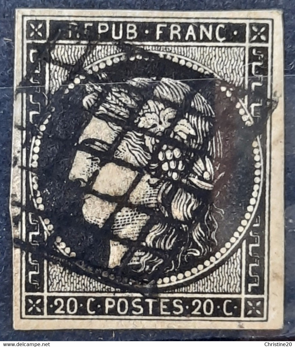 France 1849 N°3h Noir Intense Ob TB Cote 115€ - 1849-1850 Ceres