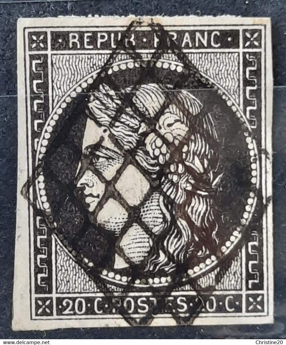 France 1849 N°3h Noir Intense Ob TB Cote 115€ - 1849-1850 Ceres