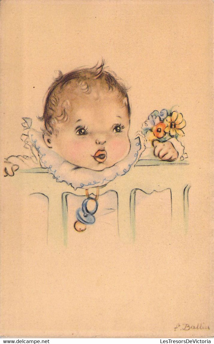 FANTAISIES - Bébé - Illustration Signée - F Ballia - Tétine Bleue - Carte Postale Ancienne - Neonati