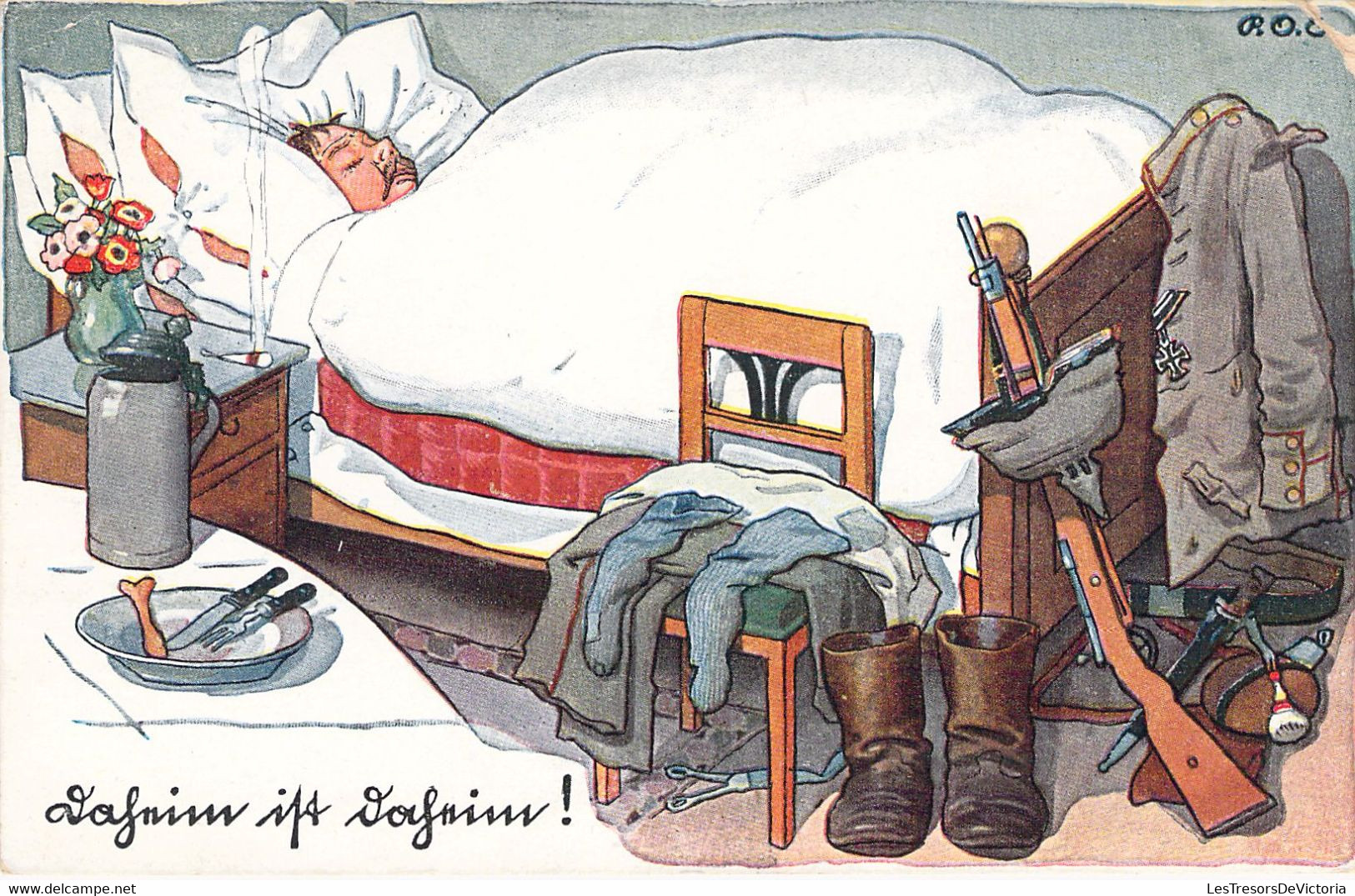 MILITARIA HUMORISTIQUES - Soldat Prussien Dort Dans Son Lit - Uniforme - Carte Postale Ancienne - Humorísticas