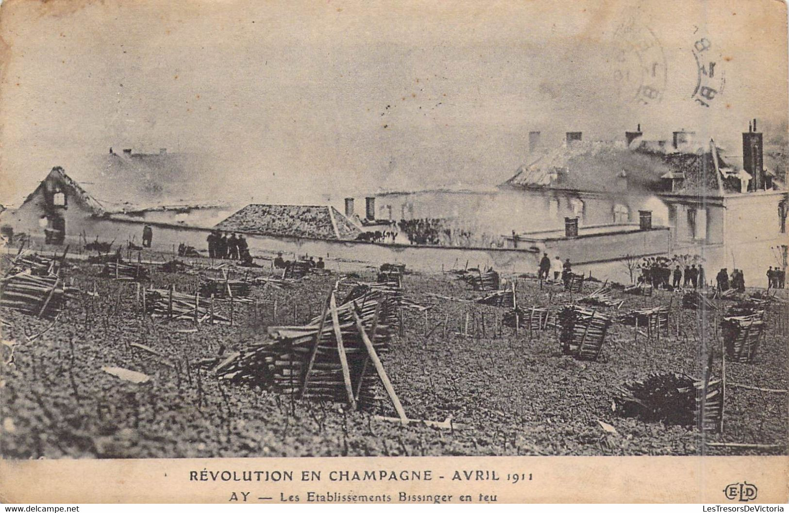 FRANCE - 51 - Ay En Champagne - Avril 1911 - Les établissements Bissinger En Feu  - Carte Postale Ancienne - Ay En Champagne