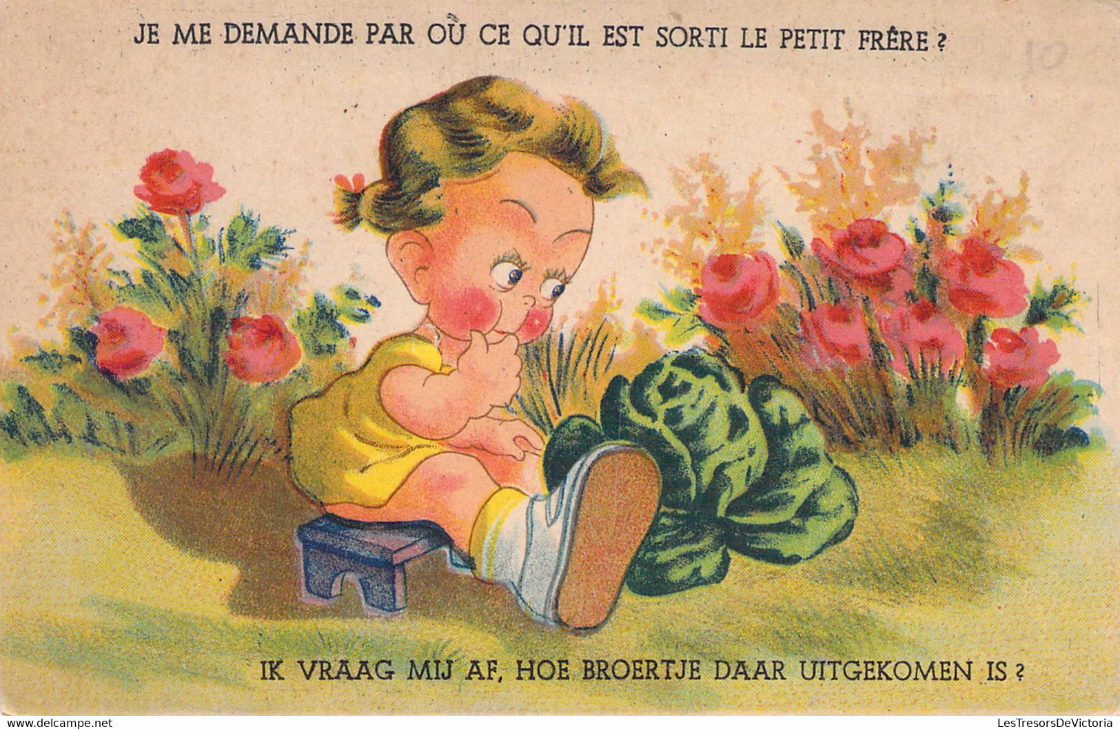 ENFANTS - HUMOUR - Enfant Assis Devant Un Chou - Carte Postale Ancienne - Humorvolle Karten