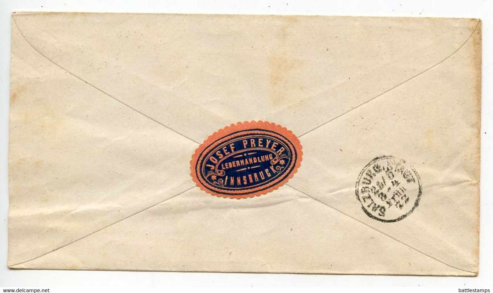 Austria 1872 5kr Franz Josef Postal Envelope; Innsbruck To Salzburg - Covers