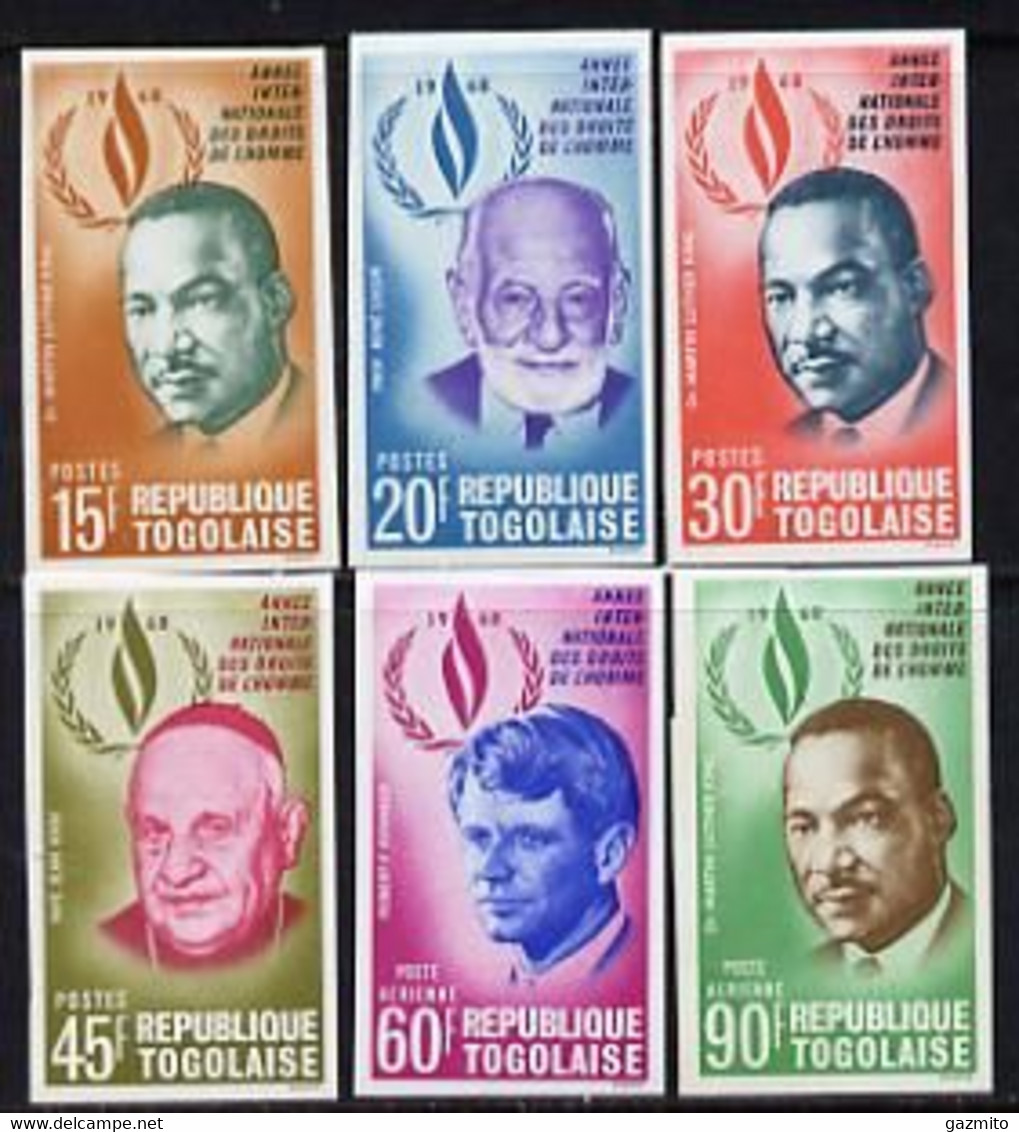 Togo 1969, Human Rights, M. L. King, Bob Kennedy, Pope John XXIII, 6val IMPERFORATED - Martin Luther King