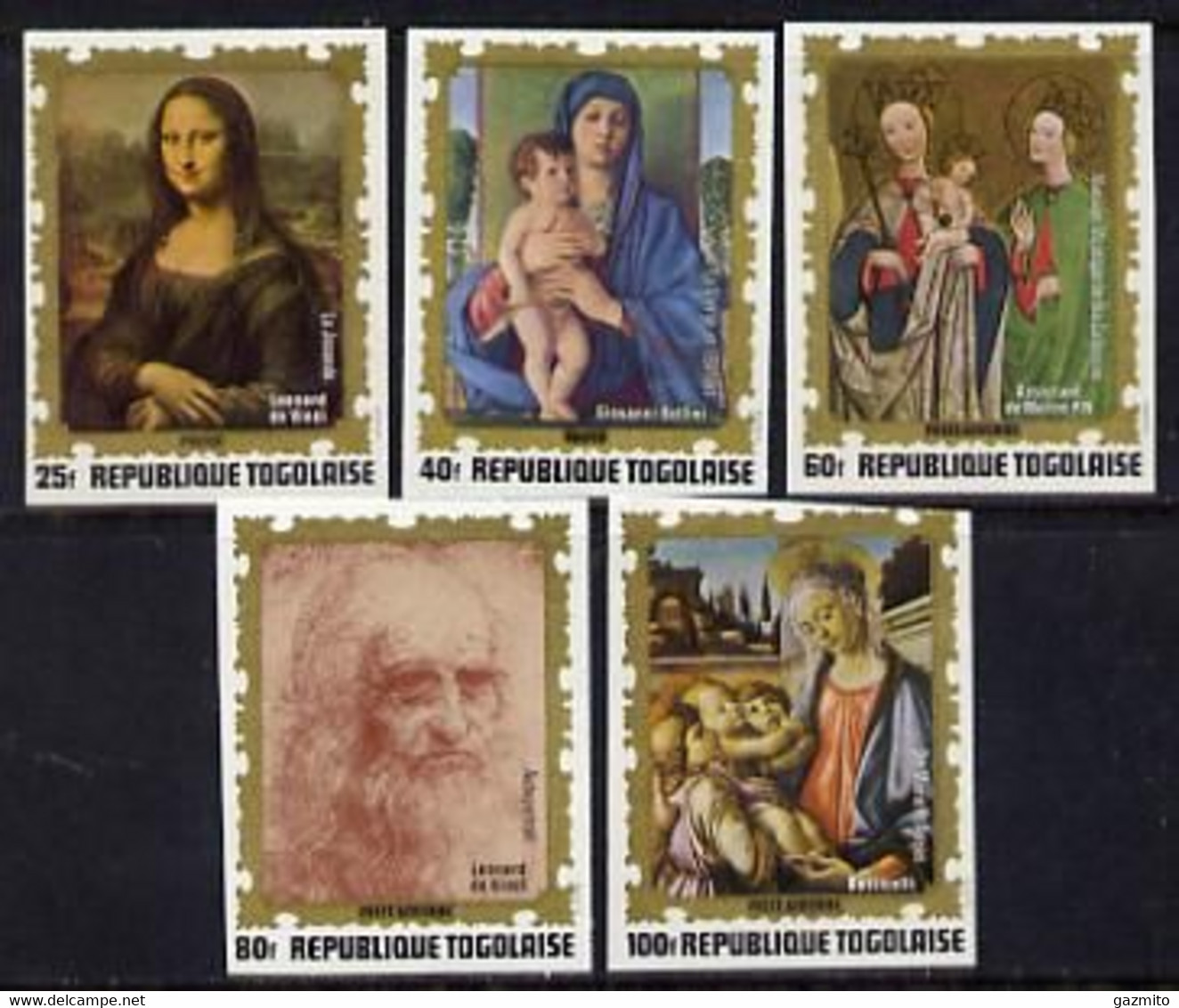 Togo 1972, Paintings Of Italian Masters, Leonardo, Botticelli, Bellini, 5val IMPERFORATED - Schilderijen