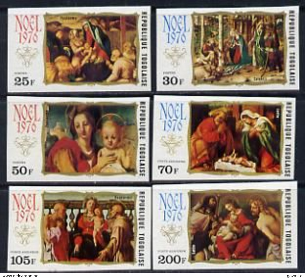 Togo 1976, Christmas, Painting By Carrucci, Crivelli, Lotto, 6val IMPERFORATED - Tableaux