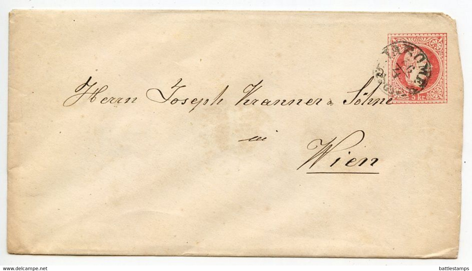 Austria 1868 5kr Franz Josef Postal Envelope; To Wien - Enveloppes