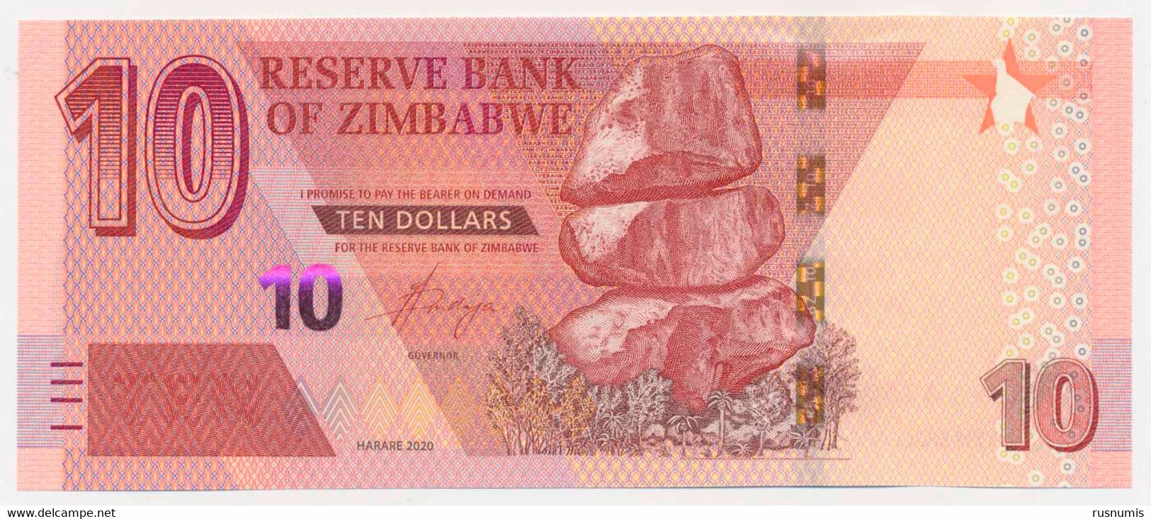 ZIMBABWE 10 DOLLARS PICK 103 CHIREMBA BALANCING ROCK - ANIMALS BUFFALOS 2020 UNC - Zimbabwe