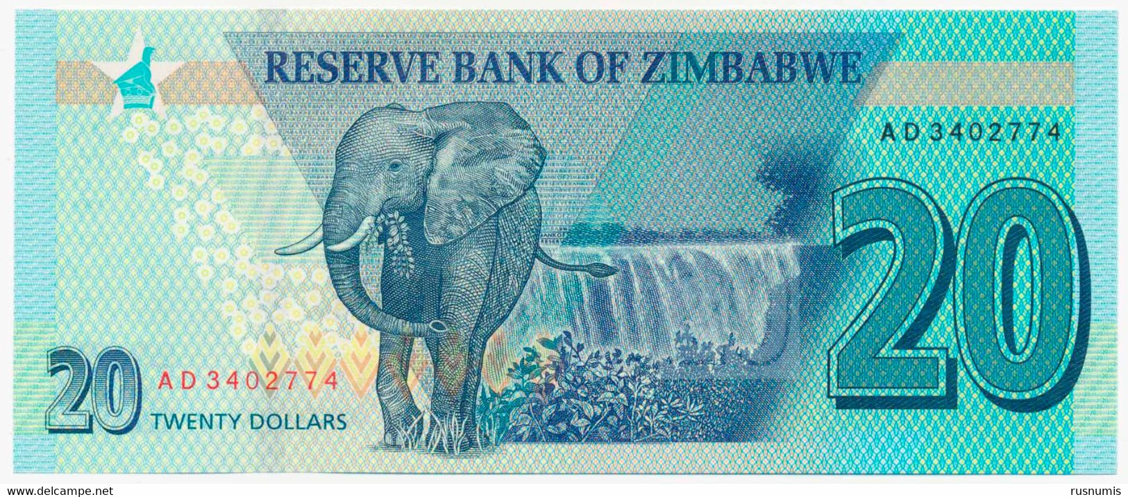 ZIMBABWE 20 DOLLARS PICK 104 BALANCING ROCK - ELEPHANT, VICTORIA FALLS 2020 UNC - Zimbabwe