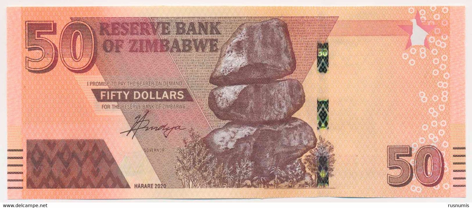 ZIMBABWE 50 DOLLARS PICK 105 CHIREMBA BALANCING ROCK 2020 UNC - Zimbabwe