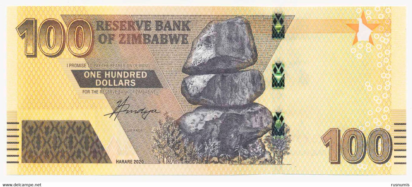 ZIMBABWE 100 DOLLARS PICK 106 CHIREMBA BALANCING ROCK - TREE, RUINS 2020 UNC - Zimbabwe
