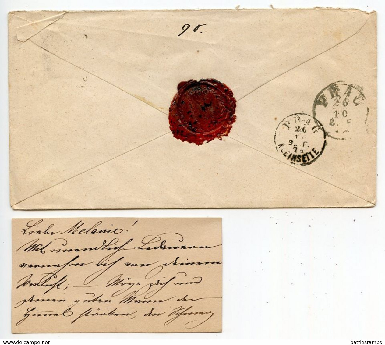 Austria 1870's 5kr Franz Josef Postal Envelope; Vienna To Prague - Briefe