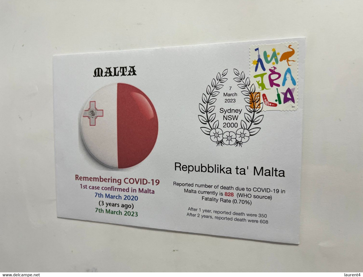 (1 P 32) 3rd Anniversary Of 1st Case Of COVID-19 Declared In Malta - 7th March 2020 (with OZ Stamp) - Other & Unclassified