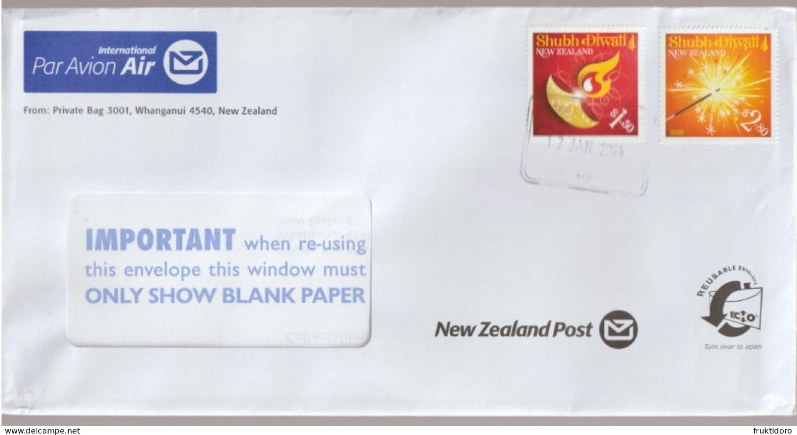 New Zealand Letter With Mi 3903-3904 Diwali Festival 2021 - Circulated - Errors, Freaks & Oddities (EFO)