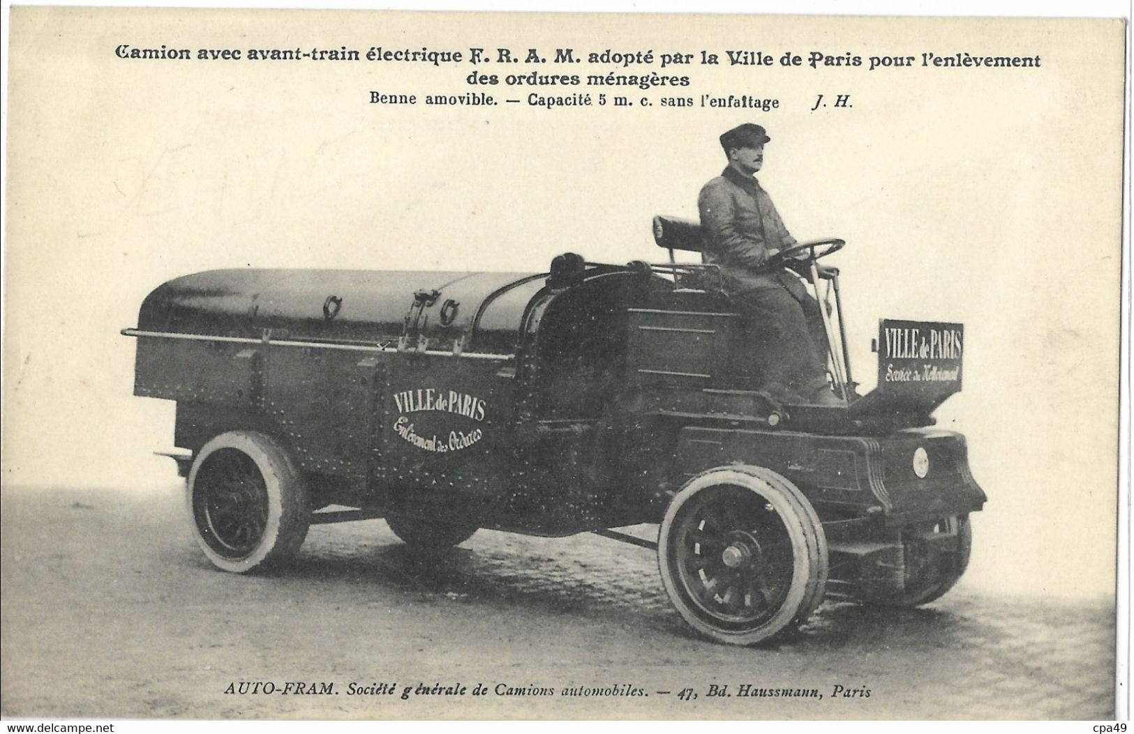 75   CAMION AVEC AVANT - TRAIN ELECTRIQUE F R A M ADOPTE PAR LA VILLE DE PARIS POUR L' ENLEVEMENT DES ORDURES - Autres & Non Classés