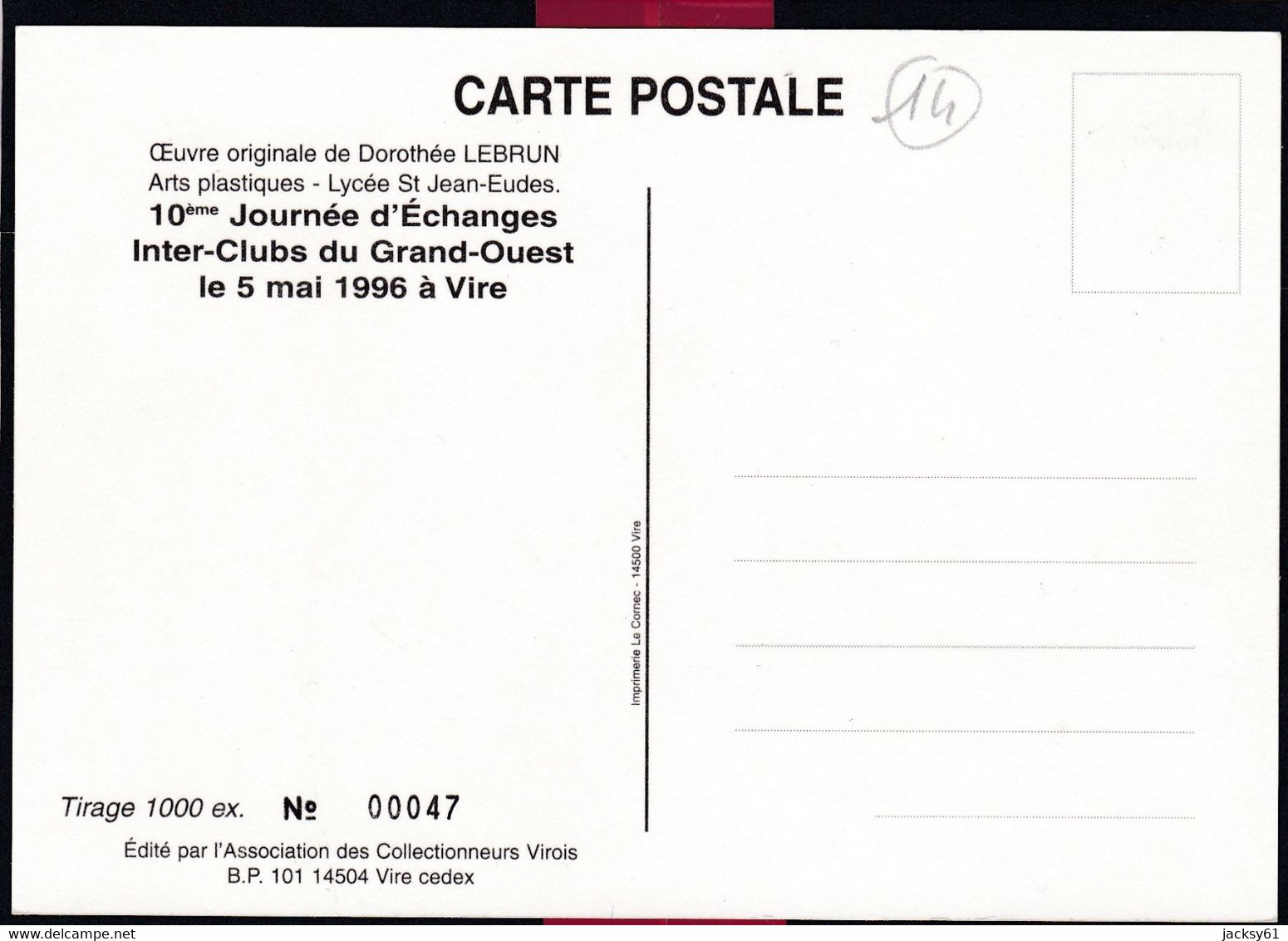 Vire 10 ème Inter-clubs Du Grand-ouest Le 5 Mai 1996 - Bourses & Salons De Collections