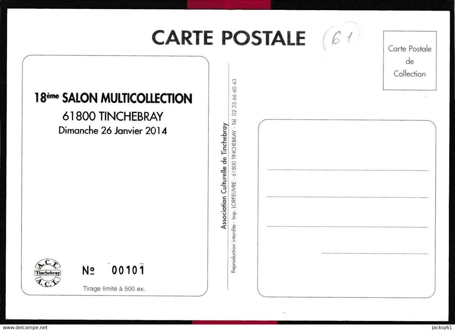 61 - Tinchebray - 18 ème Salon Multicollection  Dimanche 26 Jenvier 2014 - Bourses & Salons De Collections