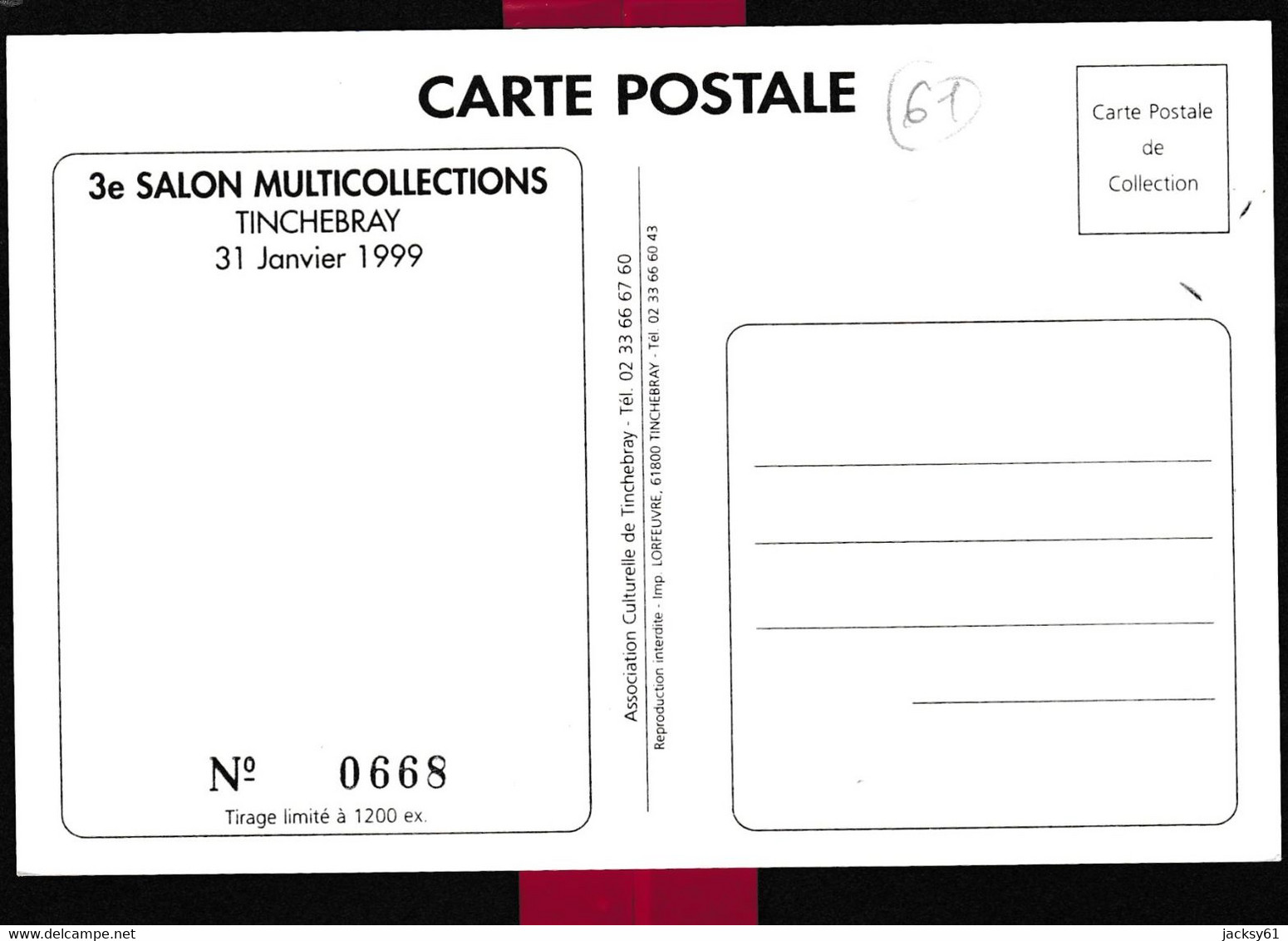 61 - Tinchebray - 3 ème Salon Multicollection  31 Janvier 1999 - Bourses & Salons De Collections