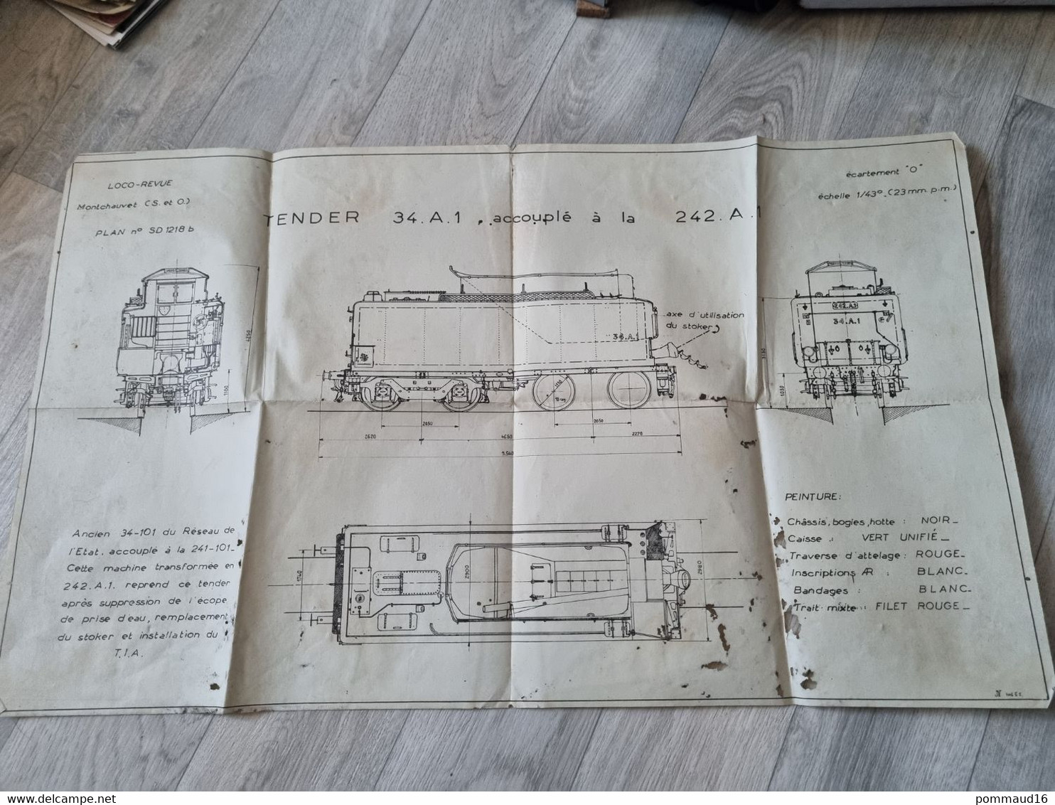 Plan N°SD 1218 B Tender 34 A1 Accouplé à La 242 A1 - échelle 1/43° - Loco-Revue Montchauvet - Otros Planes