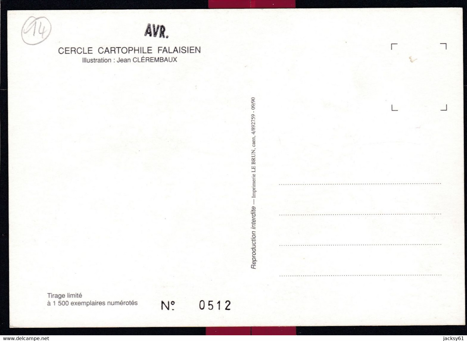 14 - Falaise -  12 ème Salon Cartophile Bas-normand  20 - 21  Octobre 1990 - Bourses & Salons De Collections